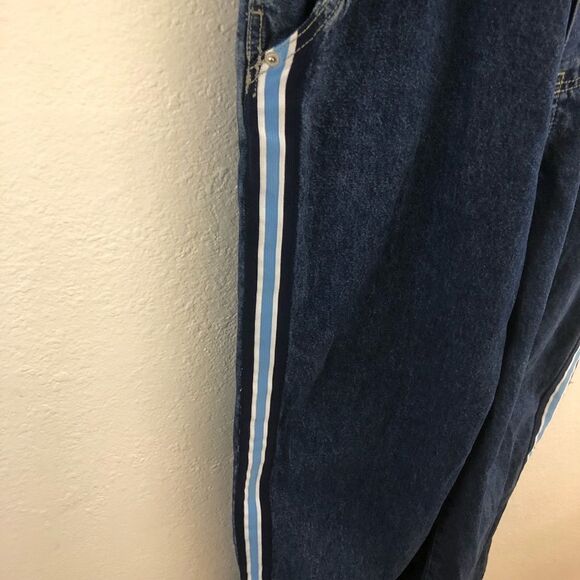 Revolt  classic denim bin overalls blue strip lines on side size M - Picture 4 of 11